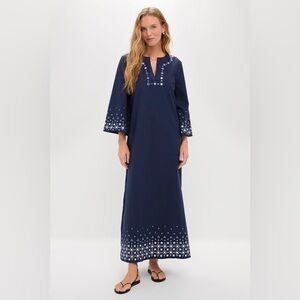 NWT TUCKERNUCK Navy Mirror Embellished Lorena Caftan - size small - navy blue